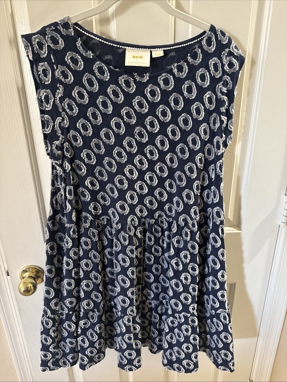 Maeve Anthropologie Womens Size Med Polka Dot Fit Flare Dress Blue White A Line